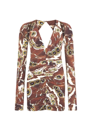 Roberto Cavalli butterfly-print ruched mini dress - Brown