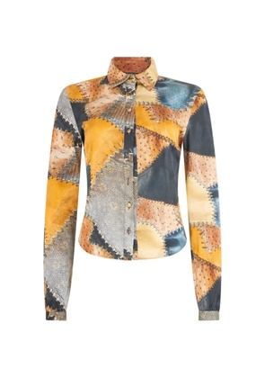 Roberto Cavalli patchwork-print long-sleeve shirt - Orange