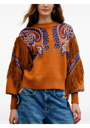 FARM Rio fringed patterned sweater - Orange