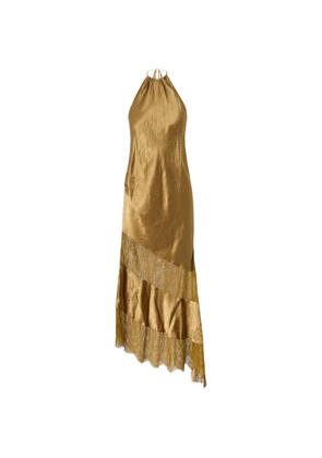 PINKO asymmetric satin midi dress with lace - Gold