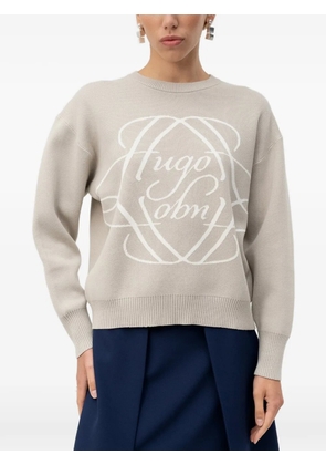HUGO logo-intarsia crew-neck sweater - Neutrals