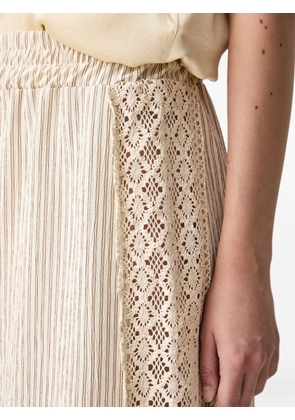 VICOLO stripe-pattern lace-trim palazzo pants - Neutrals