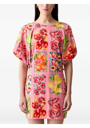 NEVER FULLY DRESSED fruit-print puff-sleeve cotton midi dress - Pink