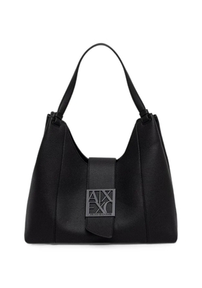 Armani Exchange logo-plaque pebbled tote bag - Black