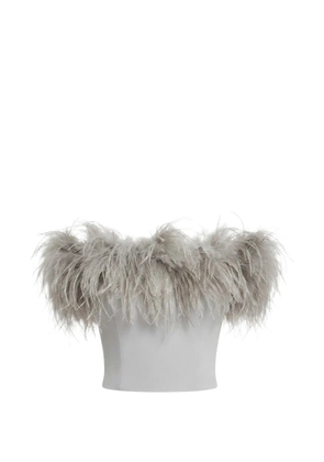 Gemy Maalouf feather-trim off-shoulder top - Grey