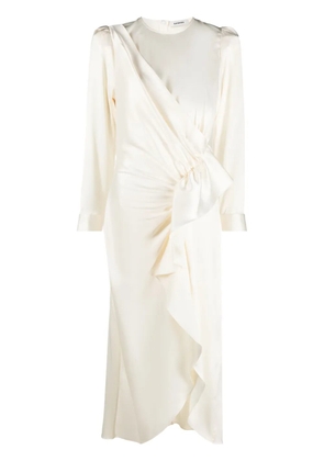 SANDRO asymmetric satin midi dress - Neutrals