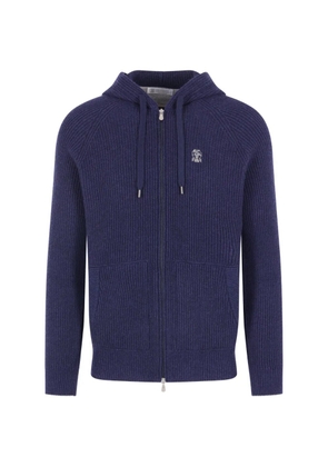 Brunello Cucinelli ribbed-knit zip-up hoodie - Blue