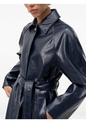HUGO belted crinkled-finish coat - Blue