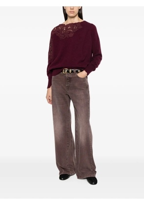 Ermanno Scervino lace-embellished boat-neck knit - Purple