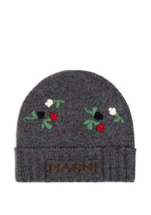 Marni floral-embroidered beanie hat - Grey