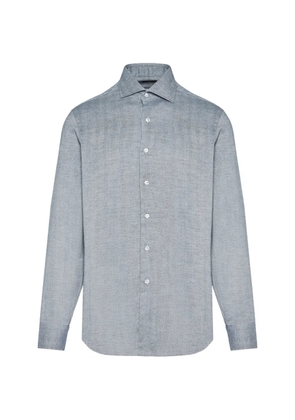 Barba herringbone-weave long-sleeve shirt - Blue