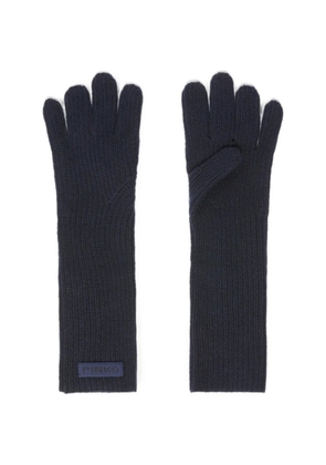 PINKO ribbed-knit logo-patch gloves - Blue