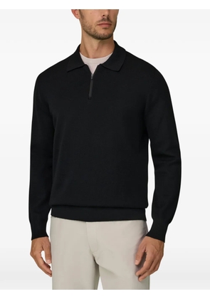 Boggi Milano knitted polo shirt quarter-zip wool blend WOOLTECH - Black