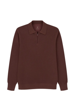 Boggi Milano knitted polo shirt quarter-zip wool blend WOOLTECH - Brown