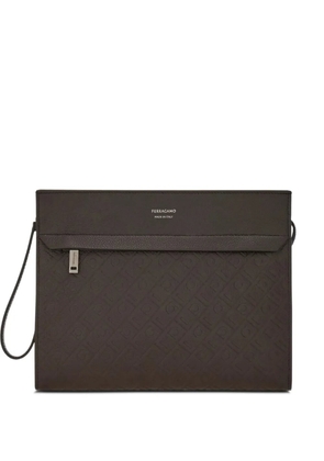 Ferragamo Gancini-embossed leather clutch bag - Brown