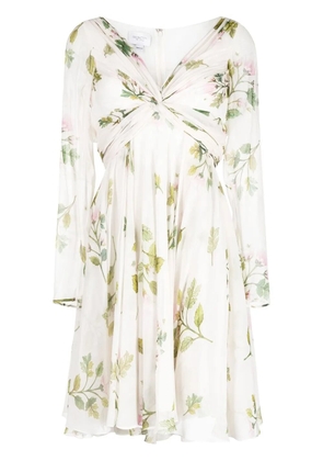 Giambattista Valli gathered floral-print silk dress - White