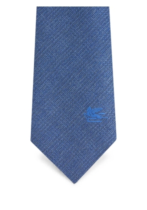 ETRO silk jacquard tie with embroidered logo - Blue