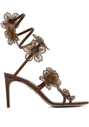 René Caovilla 80mm Floriane crystal-flower sandals - Brown