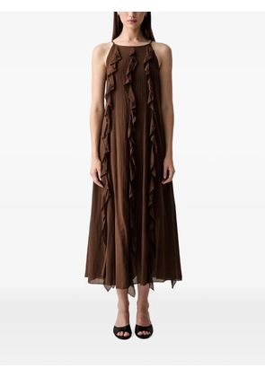 VICOLO ruffle-trim midi dress - Brown