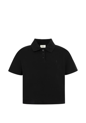 Saint Laurent logo-embroidered cropped polo top - Black