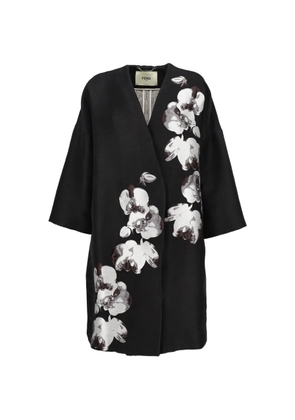 Fendi Pre-Owned V-neck floral-print coat - Black