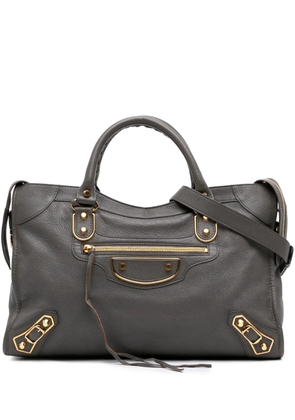 Balenciaga Pre-Owned 2018 Goatskin Motocross Classic Metallic Edge City satchel - Grey