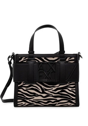 Armani Exchange animal-print logo-plaque tote bag - Black