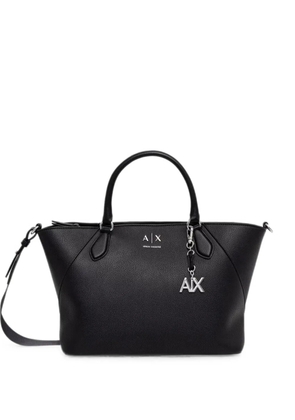 Armani Exchange logo-charm grained shopping tote bag - Black