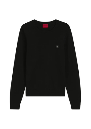 HUGO Setallo knitted-piqué sweater with metallic stacked-logo - Black
