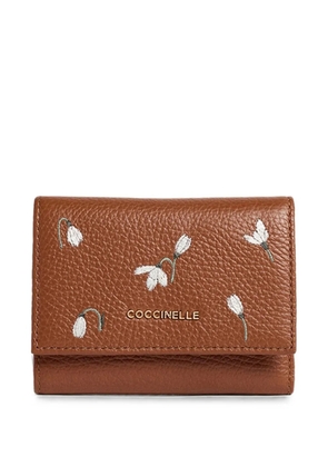 Coccinelle small Metallic floral-embroidered leather wallet - Brown