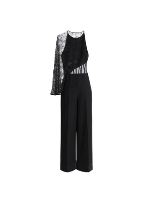 Gemy Maalouf bead-embellished asymmetric-sleeve jumpsuit - Black
