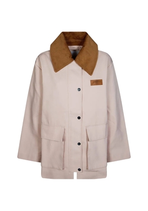 GANNI corduroy-collar twill jacket - Neutrals