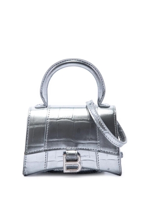 Balenciaga Pre-Owned 2022 Mini Metallic Croc Embossed Calfskin Hourglass Top Handle Bag satchel - Silver