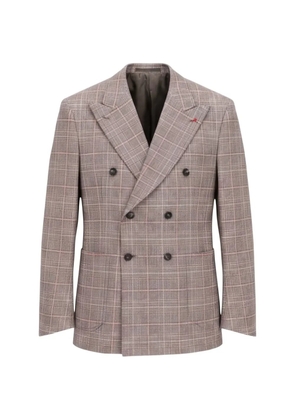 Isaia check-pattern double-breasted jacket - Brown