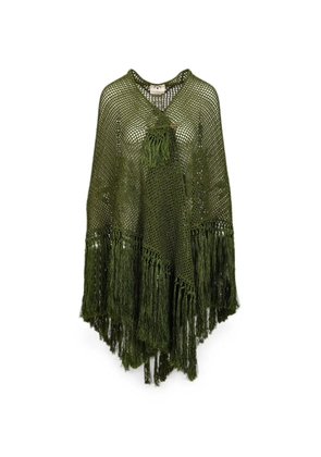 Chiara Is crochet-knit fringed scarf - Green