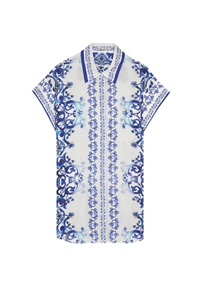 alice + olivia floral-print linen shirt - White