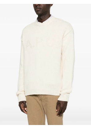A.P.C. logo-intarsia ribbed-knit sweater - Neutrals
