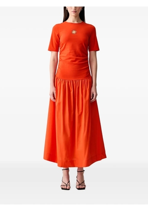 NEVER FULLY DRESSED sun-embroidered ruched maxi dress - Orange
