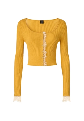 PINKO lace-trimmed ribbed cardigan - Yellow