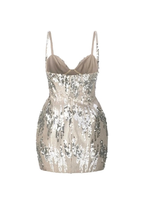 Atoir sequin-embellished floral-appliqué mini dress - Silver