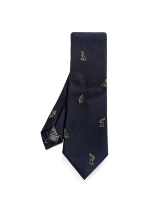 Paul Smith rabbit-embroidered silk tie - Blue