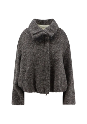 Alysi high-collar wool tweed jacket - Grey