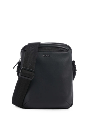 BOSS grained-texture logo-plaque messenger bag - Black