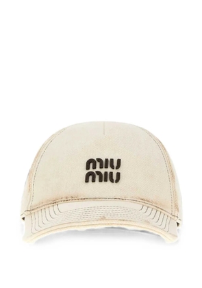 Miu Miu logo-patch distressed baseball cap - Neutrals