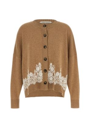 Alberta Ferretti lace-insert cardigan - Brown