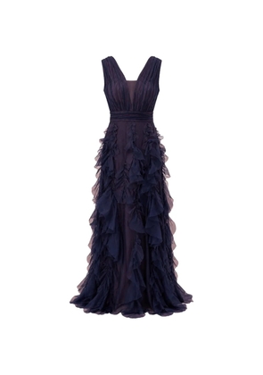 Marchesa Notte ruffled silk-organza maxi dress - Blue