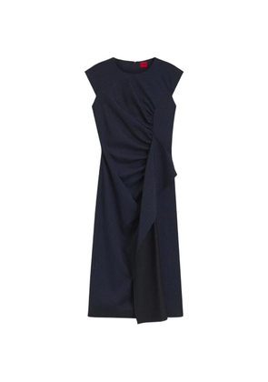 HUGO pinstripe-pattern ruched midi dress - Blue