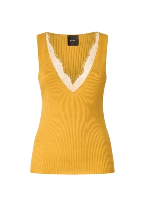 PINKO lace-trim ribbed top - Yellow