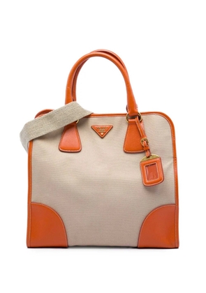 Prada Pre-Owned 2010-2026 Saffiano Trimmed Canvas Canapa satchel - Neutrals
