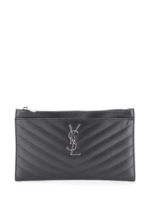Saint Laurent Pre-Owned Classic Monogram Zip Bill Matelasse Chevron Leather Medium pouch - Black